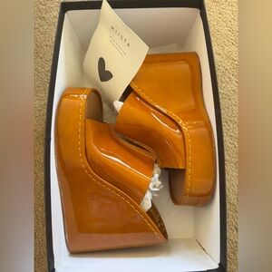 Miista Amber Patent Leather Platform Mules - Orange